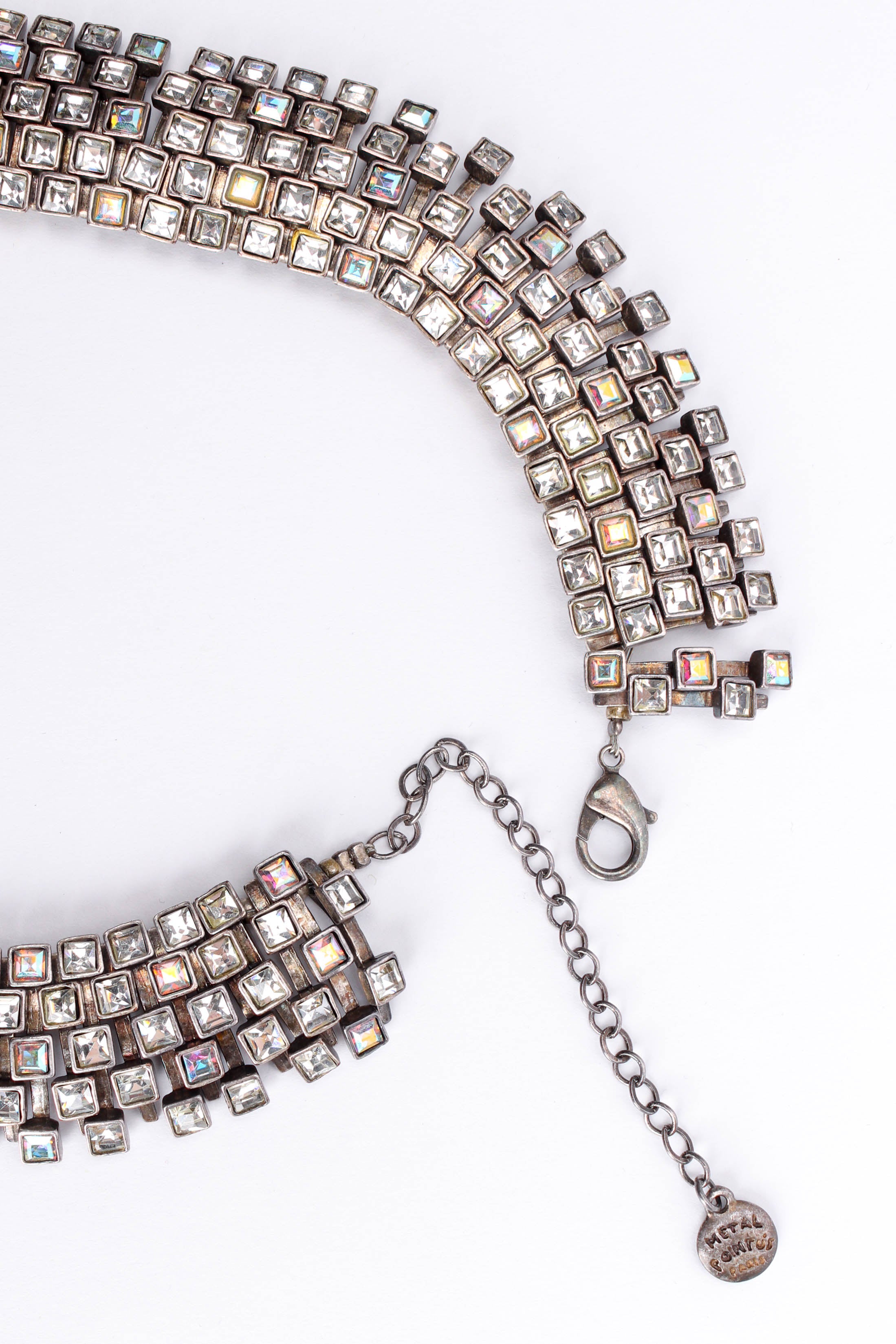 Vintage Metal Pointu Brutalist Puzzle Crystal Necklace ring clasp  @ Recess Los Angeles