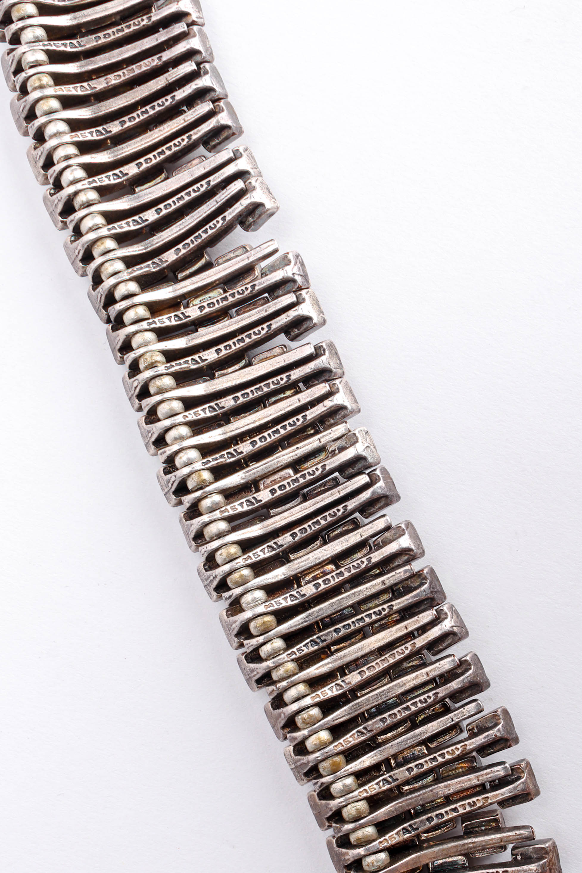 Vintage Metal Pointu Brutalist Puzzle Crystal Necklace reverse signed @ Recess Los Angeles