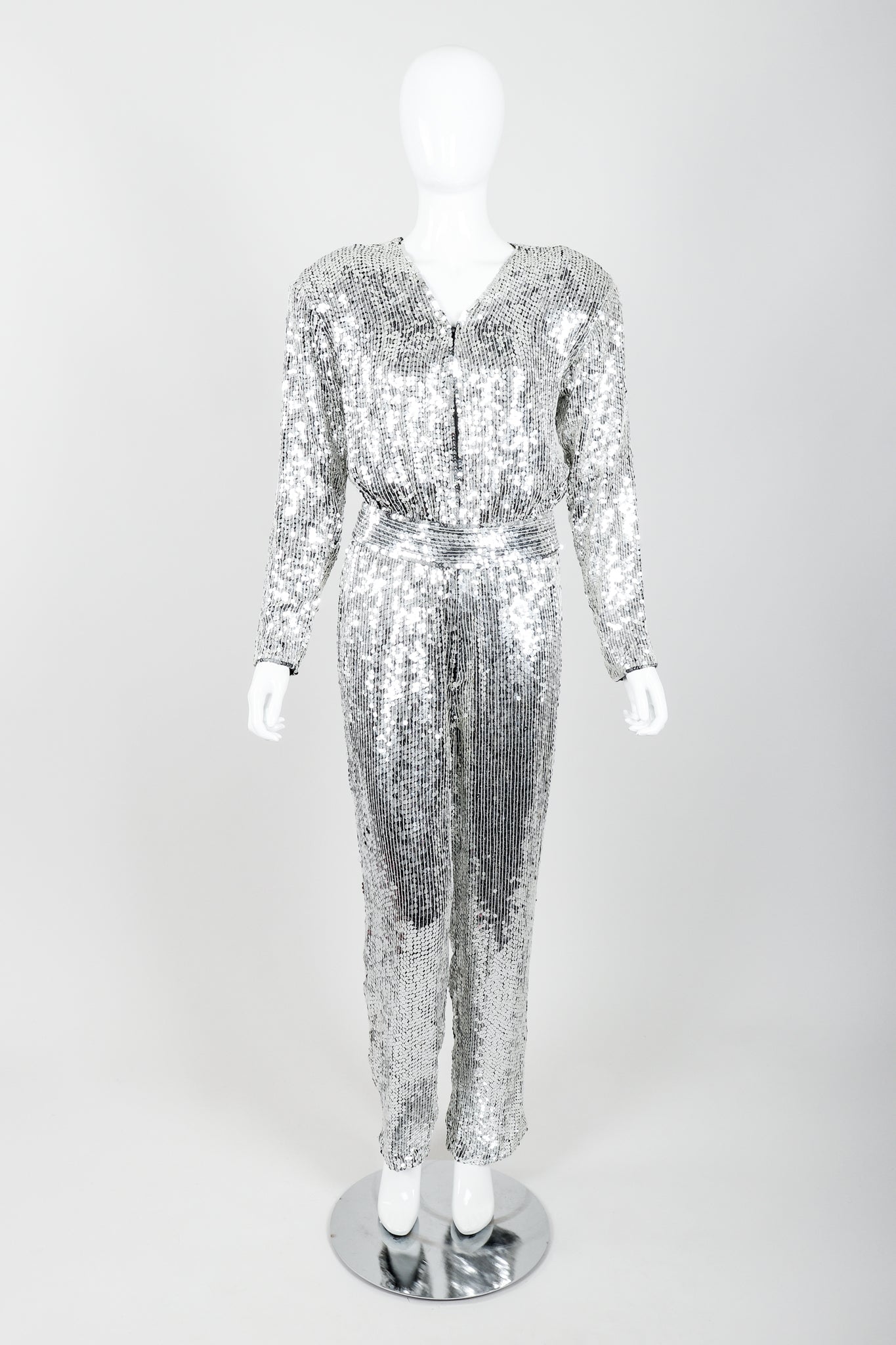 Vintage Metamorphosis Mirror Sequined Jumpsuit on Mannequin Front at Recess Los Angeles