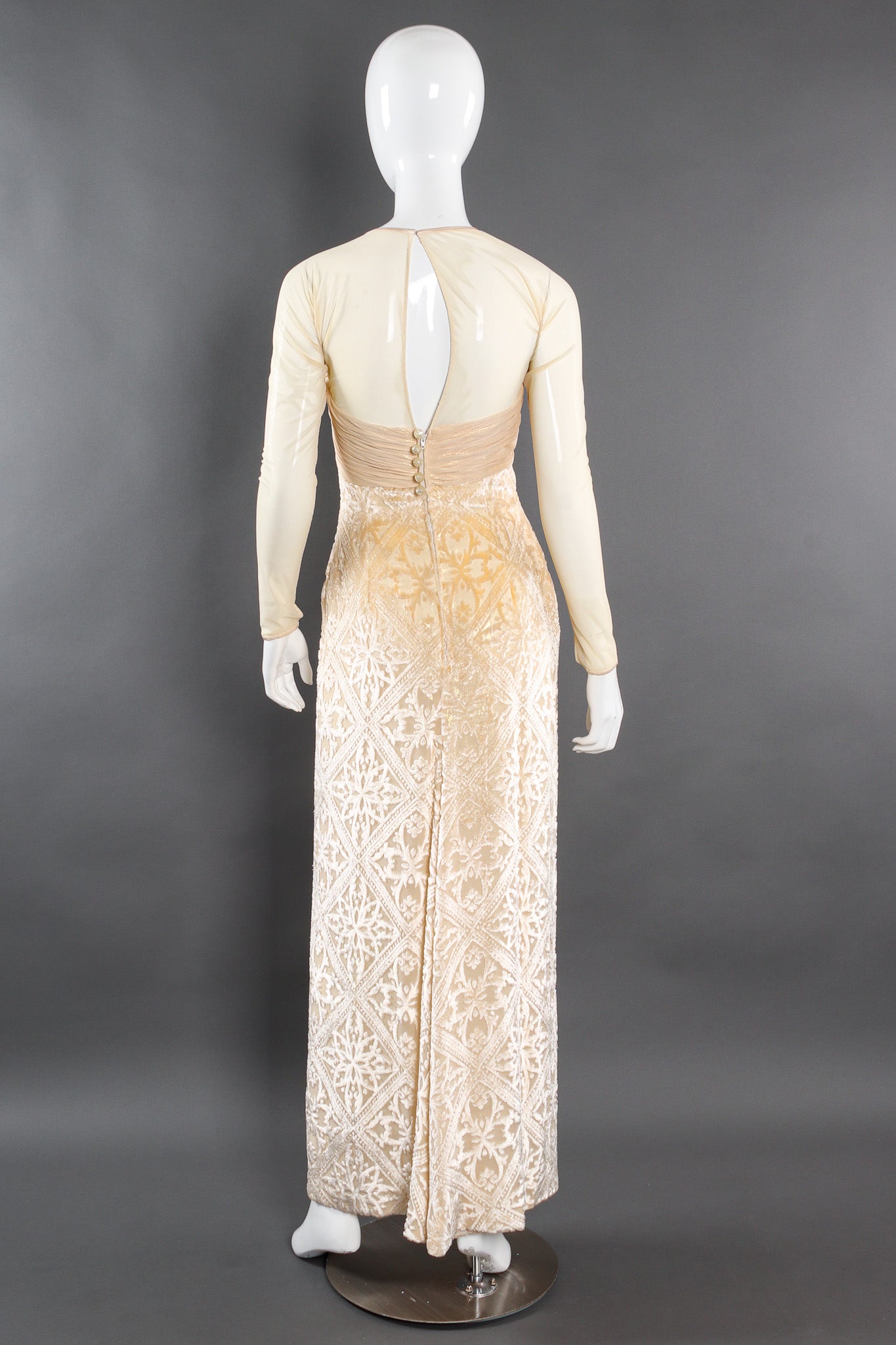 Vintage Michael Casey Velvet Fleur Burnout Silk Dress mannequin back @ Recess LA