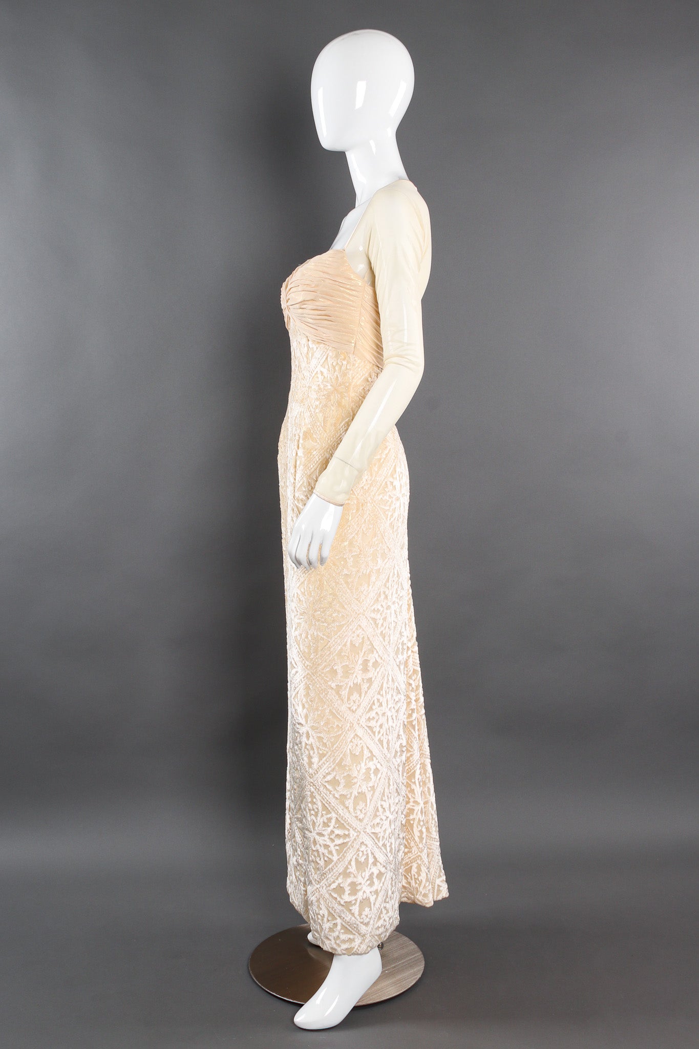 Vintage Michael Casey Velvet Fleur Burnout Silk Dress mannequin side @ Recess LA