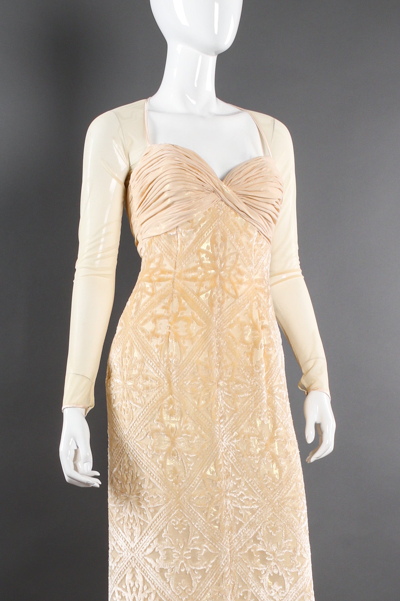 Vintage Michael Casey Velvet Fleur Burnout Silk Dress mannequin close angle @ Recess LA