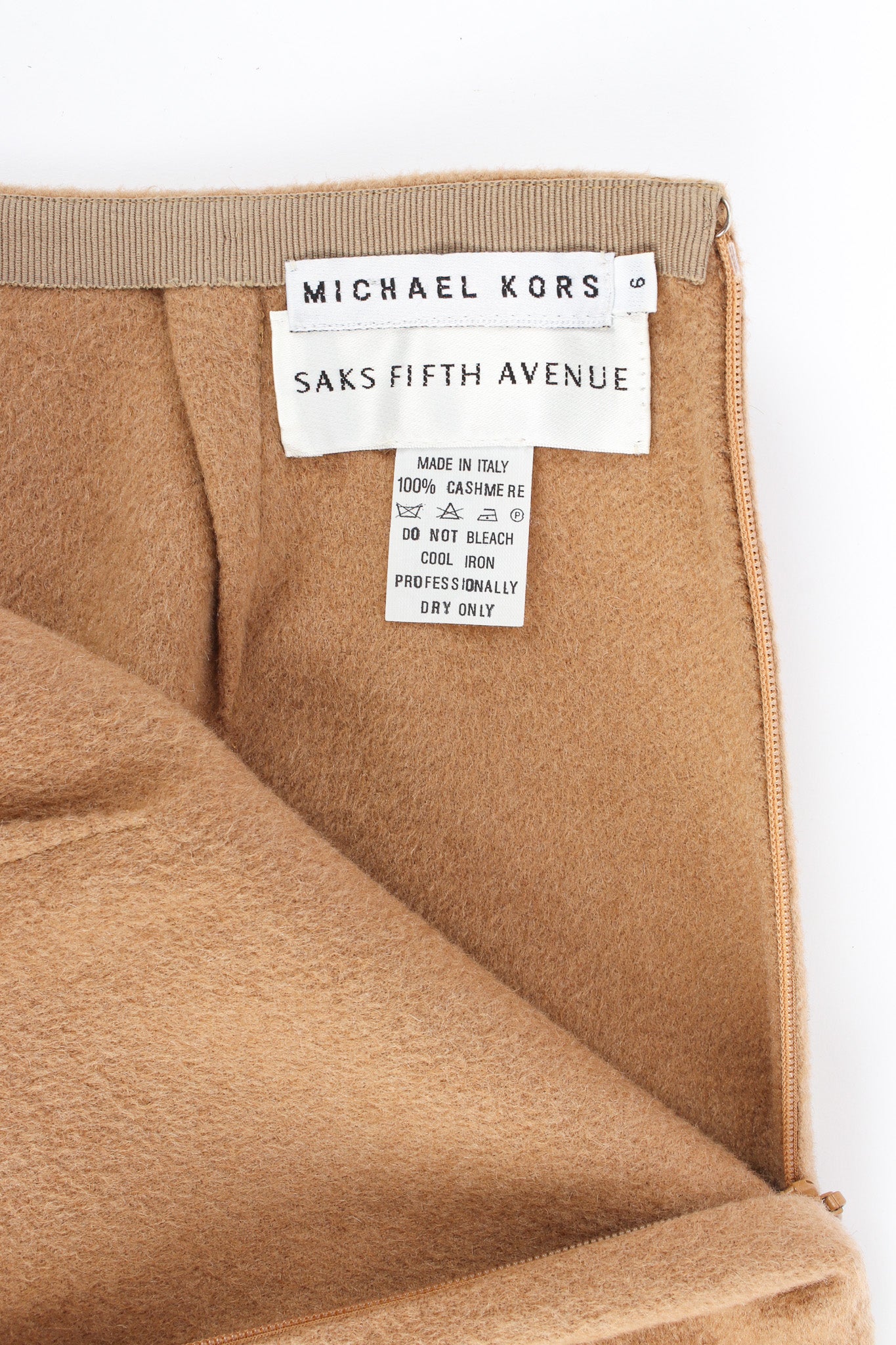 Vintage Michael Kors Camel Cashmere Jacket & Skirt Set tag  @ Recess LA