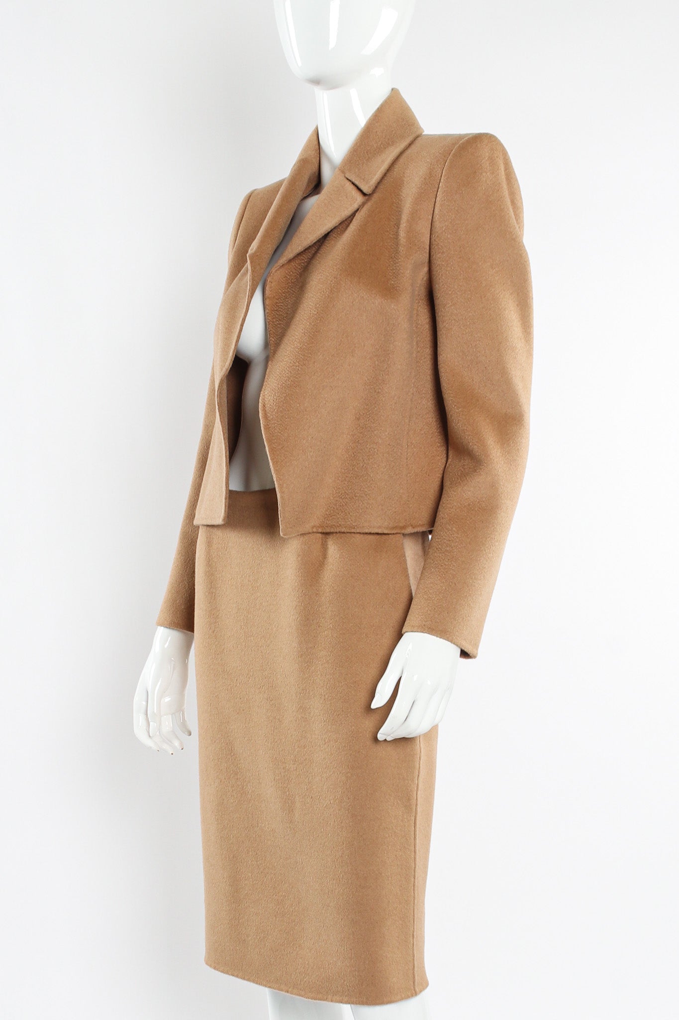 Vintage Michael Kors Camel Cashmere Jacket & Skirt Set mannequin close angle @ Recess LA