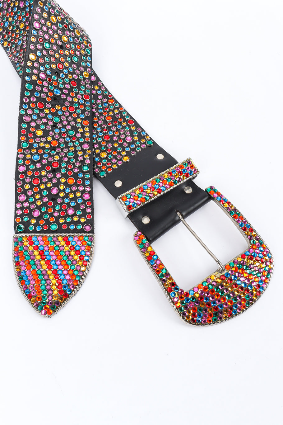 Vintage Michael Morrison MX Rainbow Crystal Studded Leather Belt buckle and tail @ Recess LA