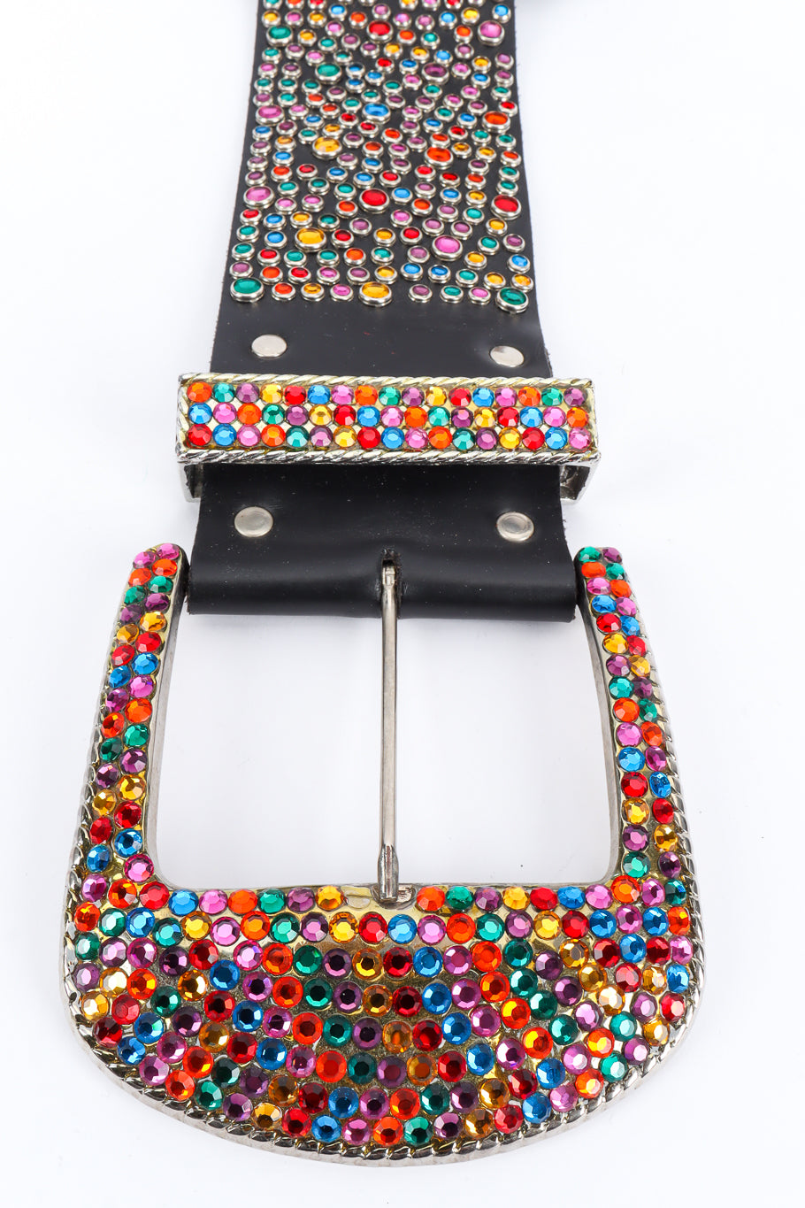 Vintage Michael Morrison MX Rainbow Crystal Studded Leather Belt buckle @ Recess LA