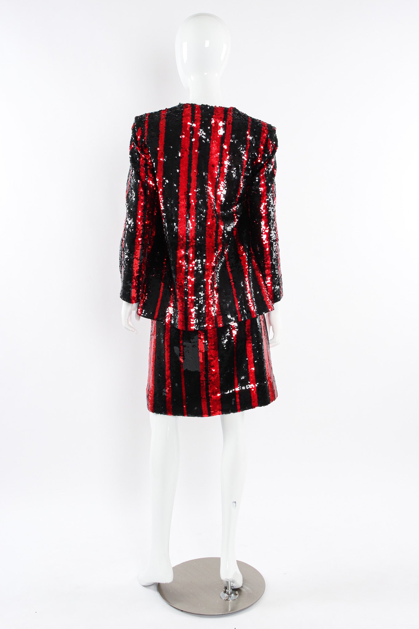 Vintage Michaele Vollbracht Jacket & Skirt Stripe Sequin Set mannequin back @ Recess LA