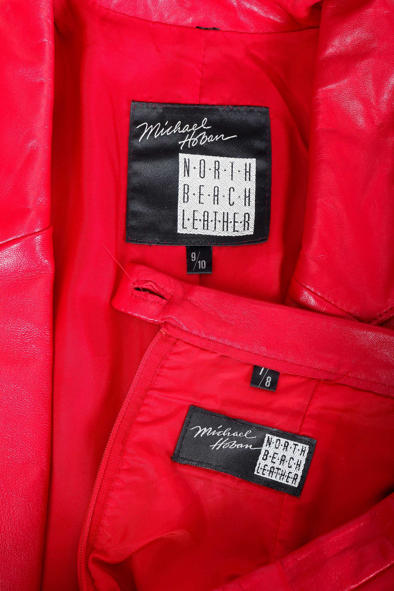 Vintage North Beach Leather by Michael Hoban Labels on red leather