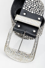 Vintage Michael Morrison MX Wide Silver Crystal Rhinestone Studded Belt buckle detail