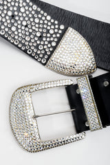 Vintage Michael Morrison MX Wide Silver Crystal Rhinestone Studded Belt buckle and tail
