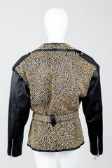 Vintage Michael Morrison Studded Back Belted Leather Moto Jacket on Mannequin Back
