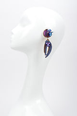 Recess Los Angeles Vintage Michele Sugar Iridescent Meridian Blue Crystal Rhinestone Claw Earrings
