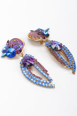 Recess Los Angeles Vintage Michele Sugar Iridescent Meridian Blue Crystal Rhinestone Claw Earrings