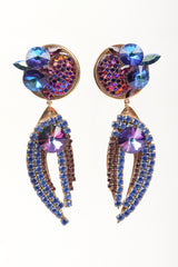 Recess Los Angeles Vintage Michele Sugar Iridescent Meridian Blue Crystal Rhinestone Claw Earrings
