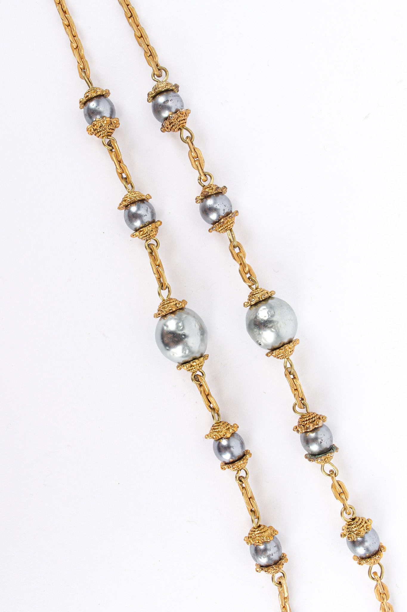 Vintage Miriam Haskell Tahitian Grey Pearl Drape Necklace pearl bead separators @ Recess LA
