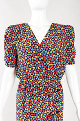 Recess Los Angeles Designer Consignment Vintage Oscar de la Renta Miss O 1940s Silk Rainbow Mosaic Wrap Dress