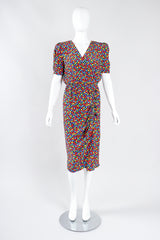 Recess Los Angeles Designer Consignment Vintage Oscar de la Renta Miss O 1940s Silk Rainbow Mosaic Wrap Dress