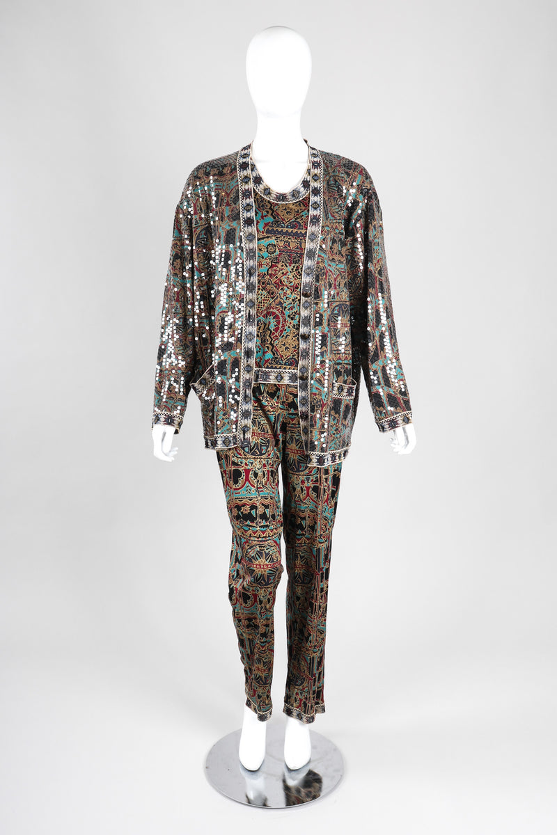 Recess Los Angeles Vintage Missoni 3-piece Moroccan Print Sequin Silk Pajama Leisure Set