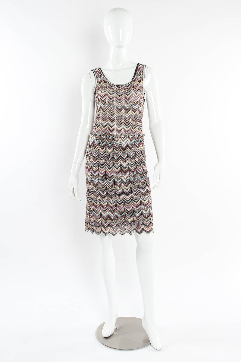 Vintage Missoni Chevron Stripe Top, & Skirt (4 Piece Set) mannequin front no cardigan@ Recess LA