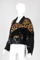 Recess Los Angeles Vintage Modi 80s Sequin Leopard Fringed Silk Moto Jacket