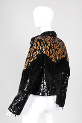 Recess Los Angeles Vintage Modi 80s Sequin Leopard Fringed Silk Moto Jacket