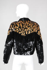 Recess Los Angeles Vintage Modi 80s Sequin Leopard Fringed Silk Moto Jacket