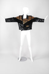 Recess Los Angeles Vintage Modi 80s Sequin Leopard Fringed Silk Moto Jacket