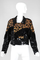 Recess Los Angeles Vintage Modi 80s Sequin Leopard Fringed Silk Moto Jacket