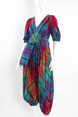 Vintage Mollie Parnis Stripe Harem Jumpsuit mannequin close up with waist sash@ Recess LA