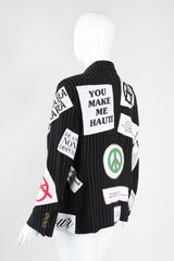 Recess Los Angeles Vintage Moschino Couture Repetita Juvant Jeremy Scott Anarchy Anarchist Label Appliqué Rebel Pinstripe Jacket