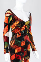 Recess Los Angeles Vintage Moschino Stretch Velvet Patchwork Print Underwire Dress