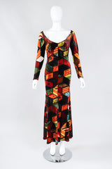 Recess Los Angeles Vintage Moschino Stretch Velvet Patchwork Print Underwire Dress