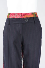 Recess Los Angeles Designer Consignment Vintage Moschino Embroidered Silk Contrast Pinstripe Trouser Pant