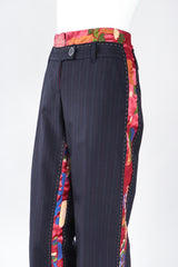 Recess Los Angeles Designer Consignment Vintage Moschino Embroidered Silk Contrast Pinstripe Trouser Pant