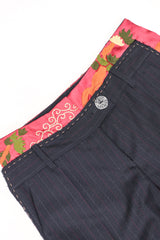 Recess Los Angeles Designer Consignment Vintage Moschino Embroidered Silk Contrast Pinstripe Trouser Pant
