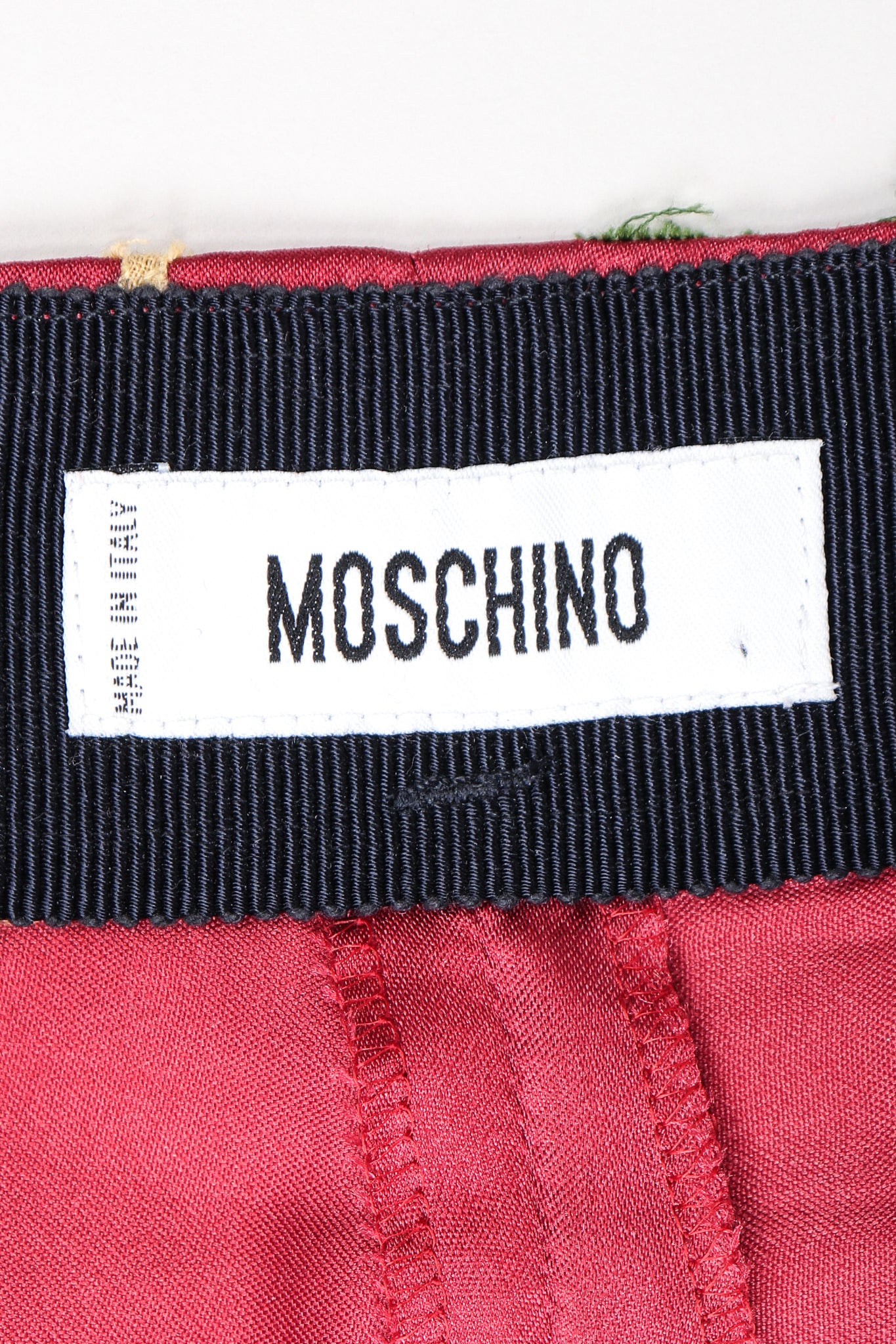 Recess Los Angeles Designer Consignment Vintage Moschino Embroidered Silk Contrast Pinstripe Trouser Pant