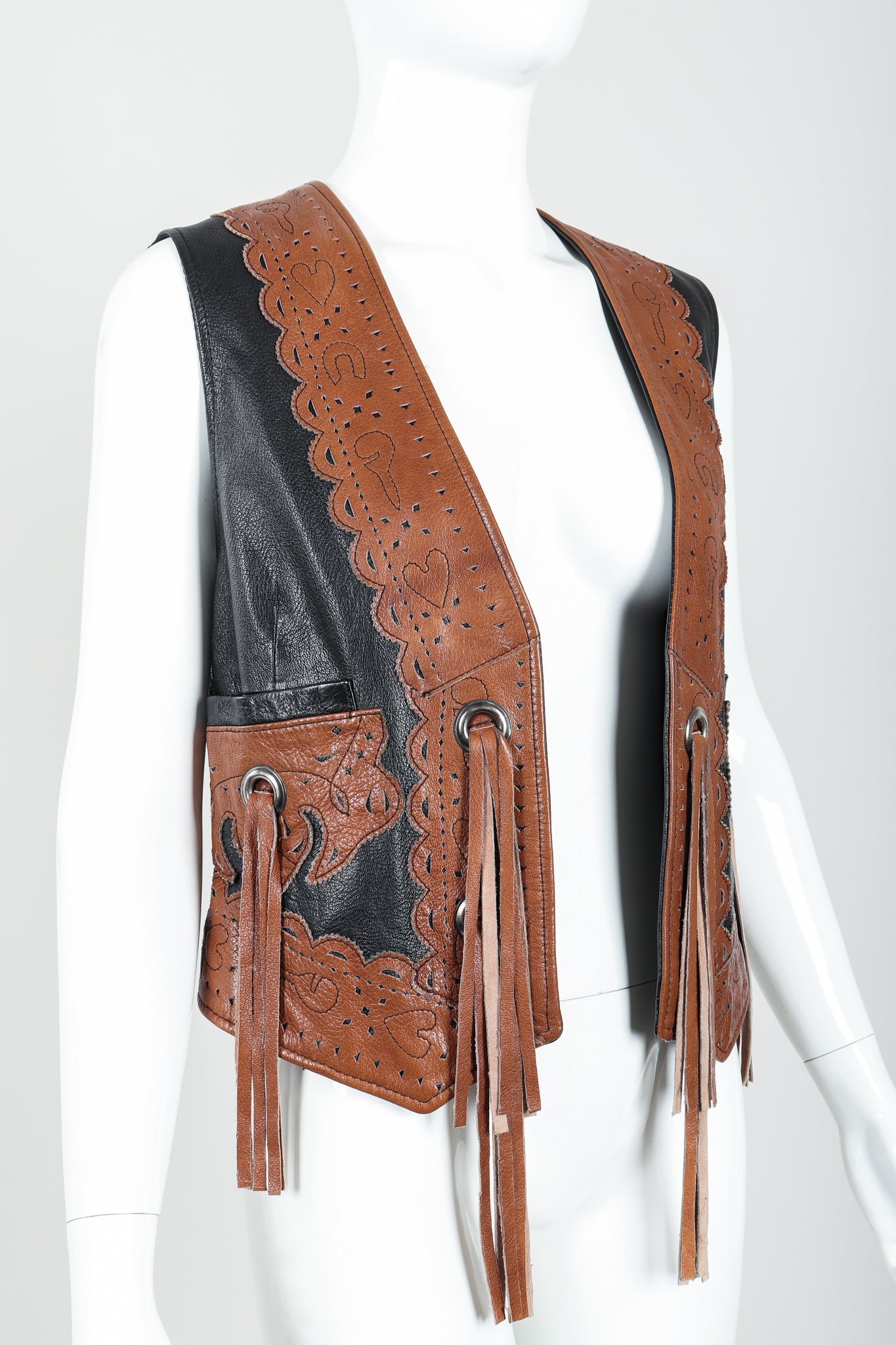 Vintage Moschino Leather Tassel Vest on Mannequin Angle Crop at Recess Los Angeles