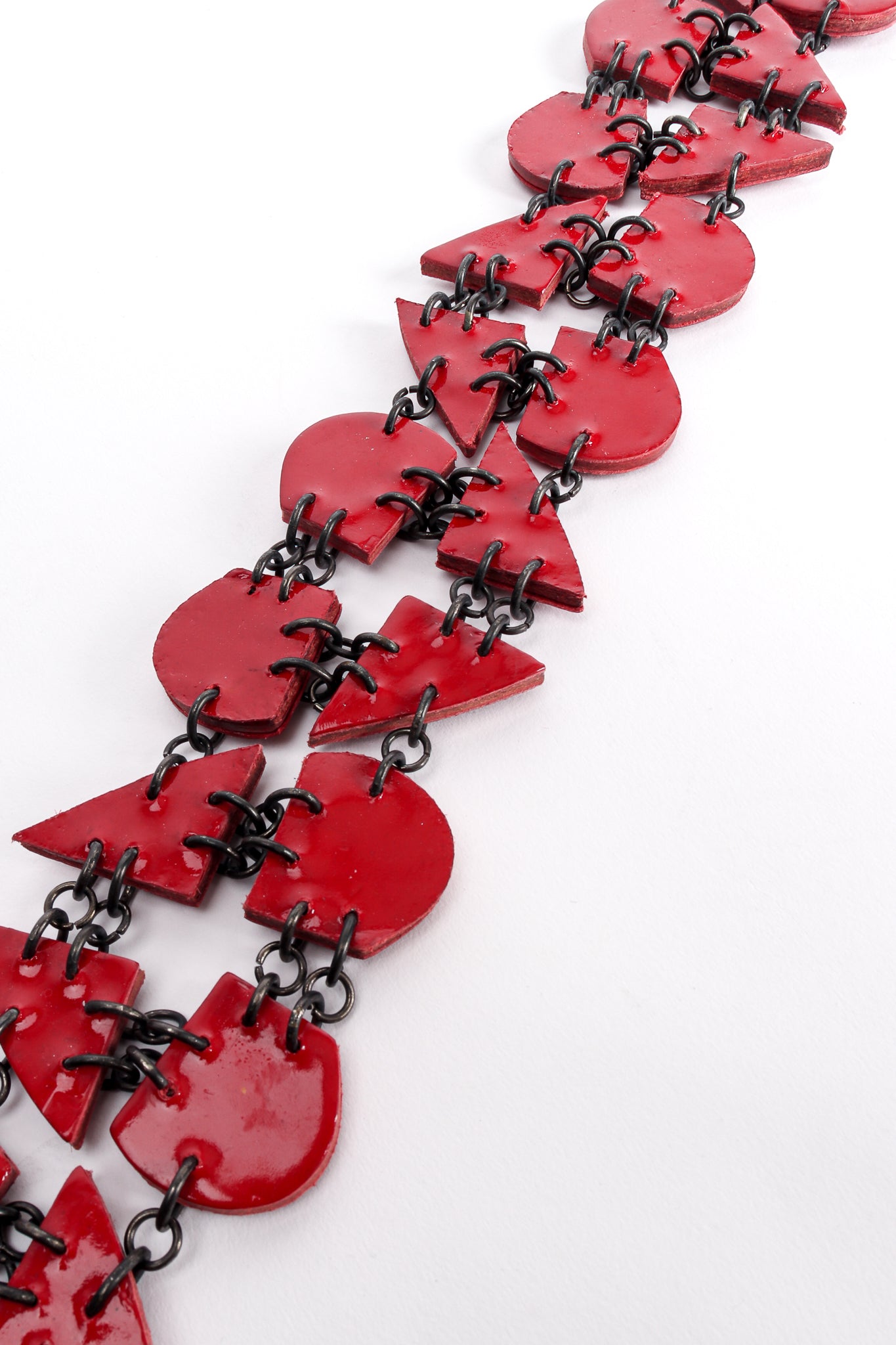 Vintage Moschino Lacquered Broken Heart Chain Belt detail at Recess Los Angeles