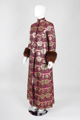 Recess Los Angeles Vintage Mr Blackwell Metallic Fur-Trimmed Golden Brocade Long Coat