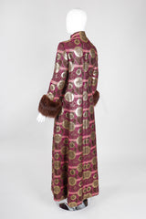 Recess Los Angeles Vintage Mr Blackwell Metallic Fur-Trimmed Golden Brocade Long Coat