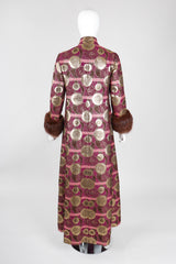 Recess Los Angeles Vintage Mr Blackwell Metallic Fur-Trimmed Golden Brocade Long Coat