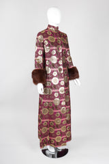 Recess Los Angeles Vintage Mr Blackwell Metallic Fur-Trimmed Golden Brocade Long Coat