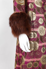 Recess Los Angeles Vintage Mr Blackwell Metallic Fur-Trimmed Golden Brocade Long Coat