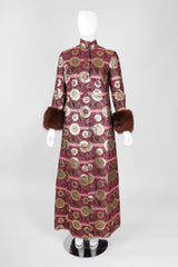 Recess Los Angeles Vintage Mr Blackwell Metallic Fur-Trimmed Golden Brocade Long Coat