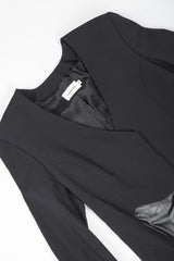 Mugler Black Leather and Wool Tail Coat, Neckline on White Background at Recess Vintage