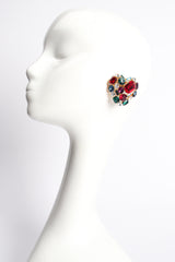 Vintage Les Bernard Vc Rainbow Crystal Heart Earrings on mannequin at Recess Los Angeles