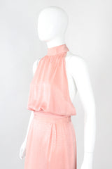 Recess Designer Consignment Vintage Millennial Pink Silk Three-Piece Halter Skirt Set Los Angeles Resale