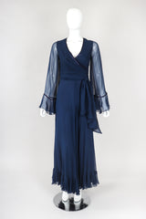 Recess Designer Consignment Vintage Sheer Silk Chiffon Wrap Top Skirt Set Los Angeles Resale