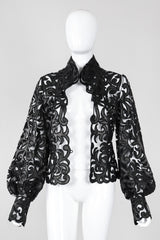 Recess Los Angeles Vintage Sheer Leather Appliqué Mesh Balloon Sleeve Blouse