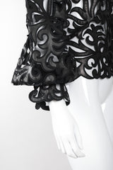 Recess Los Angeles Vintage Sheer Leather Appliqué Mesh Balloon Sleeve Blouse